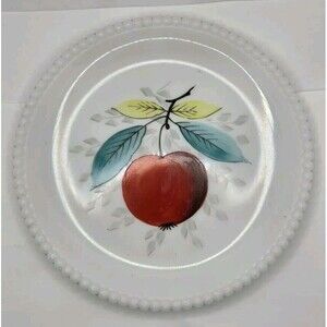 Westmorland Milk Glass Beaded Hobnail Apple 7.5" Salad Plate MCM Hand Painted